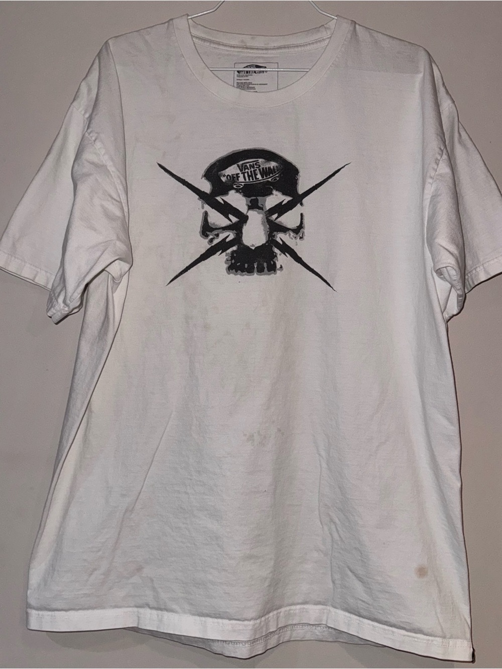 Vans White Short-Sleeve Tee with Black Skull Graphic